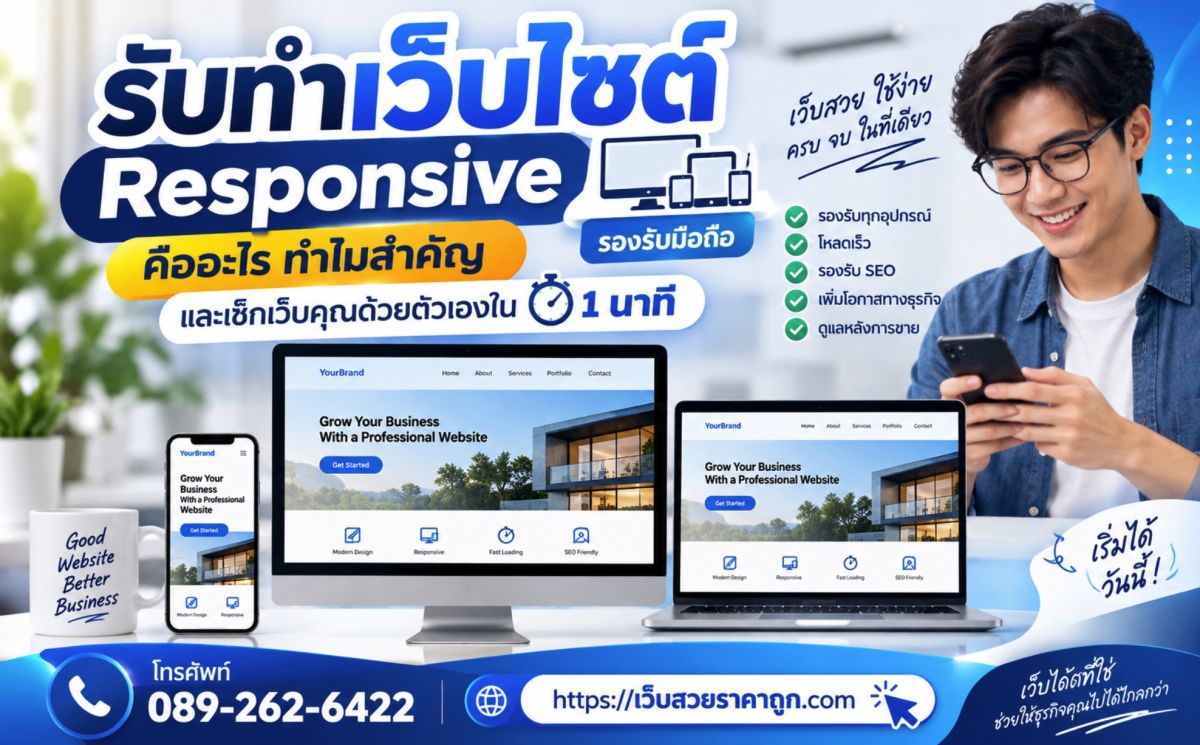 รับทำเว็บไซต์ Responsive รองรับมือถือ: คืออะไร ทำไมสำคัญ และเช็กเว็บคุณด้วยตัวเองใน 1 นาที